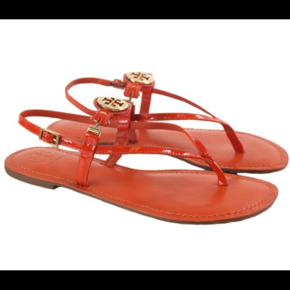 Tory Burch orange Patent Leather Logo Thong Sandals